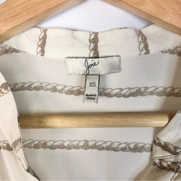 Joie Edaline White & Beige Rope Print Silk Long Sleeve Blouse XS - Picture 5 of 5